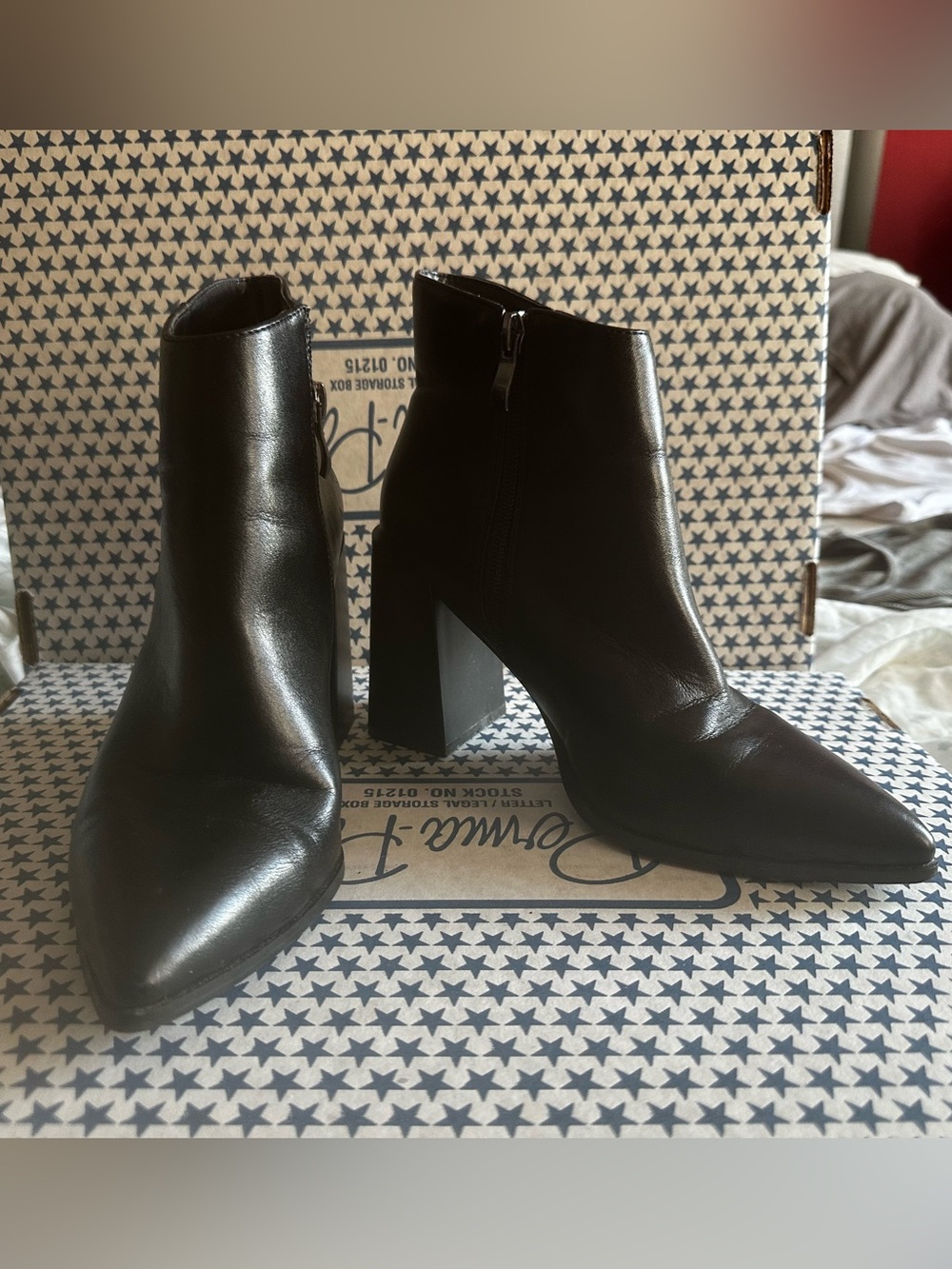 Classic Black Leather Block-Heel Ankle Boots